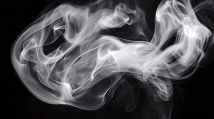 White smoke on a black background creating an abstract visual perfect as a design element adding depth and mystery suitable for creative and artistic projects.