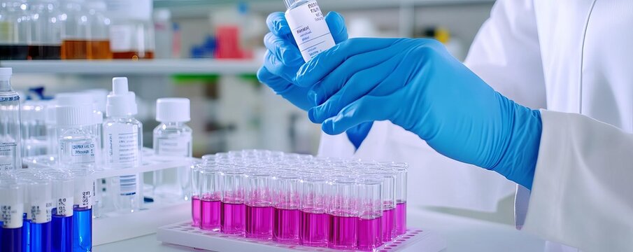 Researcher isolating therapeutic proteins using affinity chromatography, protein binding, purification techniques