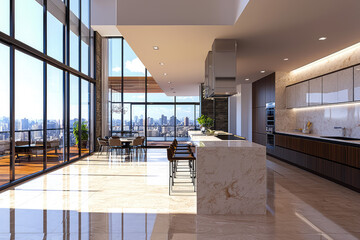 A Luxurious Kitchen with City Views: Modern Design Meets Panoramic Scenery