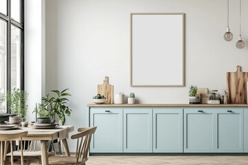 Poster Mockup in Kitchen Interior with White Wall created with Generative AI