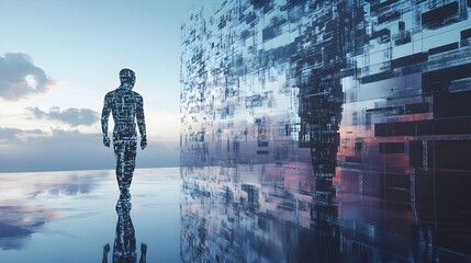 Conceptual Art Piece Exploring Human-Technology Relationship a Futuristic Digital Visualization