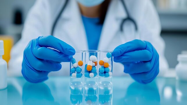 Researcher using AI for drug discovery in biopharmaceuticals, machine learning, data-driven development