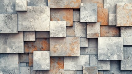 A detailed view of a textured wall with a geometric pattern in beige and white, highlighting a mix of squares and rectangles in a seamless, contemporary design.