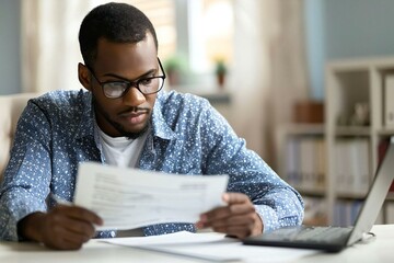 Man reading a debt collection notice at his desk