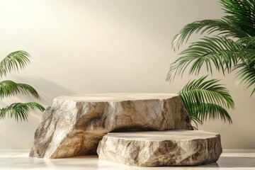 rock podium for product presentation. Natural beauty pedestal, relaxation and health, 3d illustration generative ai