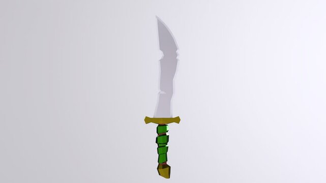 Minimalist setting showcases unique, colorful sword design