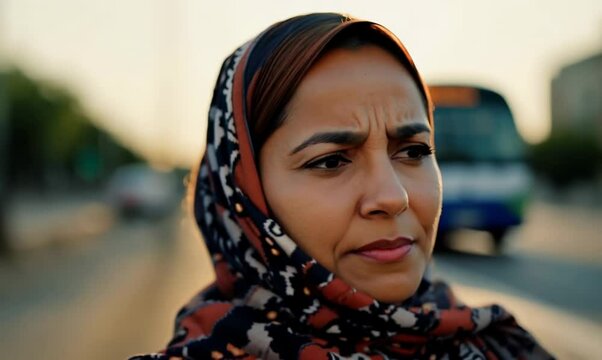Senegalese Woman Waiting for Bus in Traditional Attire