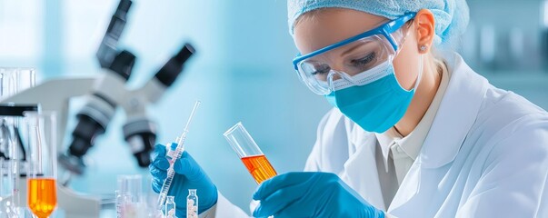 Scientist performing quality assurance tests on biopharmaceutical batches, drug safety, regulatory compliance