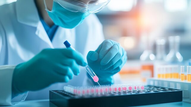 Scientist using affinity tags for protein purification in drug production, biotech methods, therapeutic production