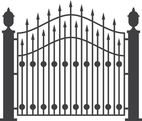 Wrought iron fence black silhouette. Iron border