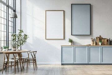 Poster Mockup in Kitchen Interior with White Wall created with Generative AI