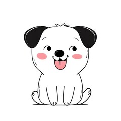Naklejka premium Cute black and white puppy on a white background, shown in a playful cartoon style with a sweet and friendly design.