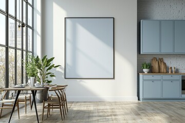 Poster Mockup in Kitchen Interior with White Wall created with Generative AI