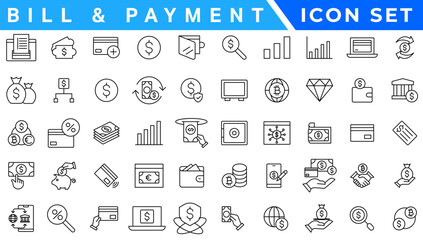 Set of fintech modern icons. Simple line art style icons pack. Vector illustration.Set outline Minimalist thin linear web icon set. vector illustration.Outline icon