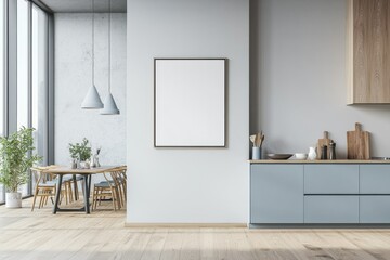 Poster Mockup in Kitchen Interior with White Wall created with Generative AI