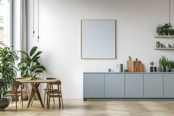 Poster Mockup in Kitchen Interior with White Wall created with Generative AI