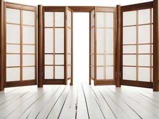 large folding wooden doors with glass panels, perfect for dividing modern interior spaces with a natural touch