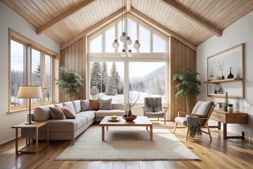 Naklejka premium warm minimalist Scandinavian-inspired home design with natural wood and white color palette
