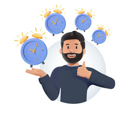 Effective time management symbols 3D elements set with tasks planning training activities schedule concept isolated vector illustration