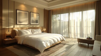 Luxurious Modern Bedroom with Warm Lighting.