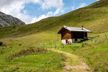 Alpine hut in the Dolomiten mountains