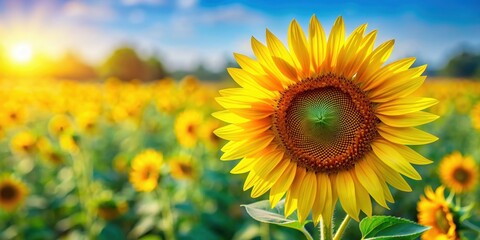 Fototapeta premium Close-up of a vibrant sunflower in full bloom , nature, yellow, petals, beautiful, garden, summer, plant, sun, bright