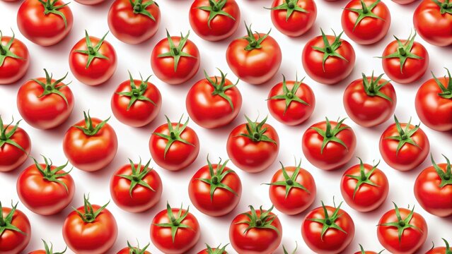 Seamless pattern featuring ripe tomatoes on a white background, tomato, vegetable, food, pattern, seamless, red, fresh - Powered by Adobe