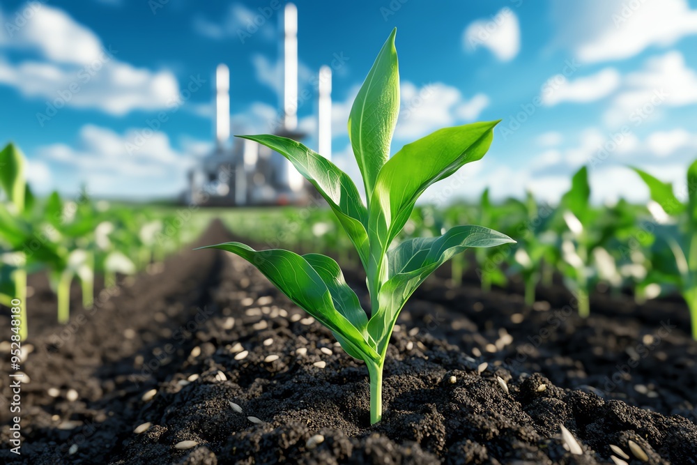 Poster biomass growth and development are captured in a realistic photo of a newly constructed bioenergy pl
