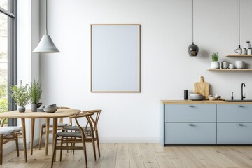 Poster Mockup in Kitchen Interior with White Wall created with Generative AI