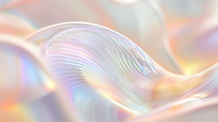 Macro glass 3d Y2K render abstract background. Transparent glassmorphism modern texture. Holographic curved wave in motion. Gradient design element.