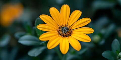 Bright yellow flower blooming amidst lush green foliage in a garden setting during springtime