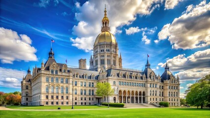 Naklejka premium Capitol building in Hartford, Connecticut at noon , Hartford, Connecticut, Capitol, building, government, dome