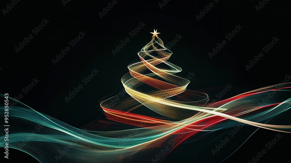Aufkleber intertwined lines in vibrant colors form a striking silhouette of a christmas tree, emanating a fest