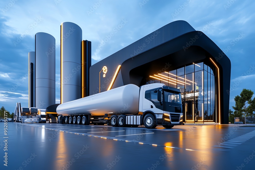 Aufkleber Biomass output performance is depicted in a minimalist design that focuses on the efficiency and reliability of a modern bioenergy facility