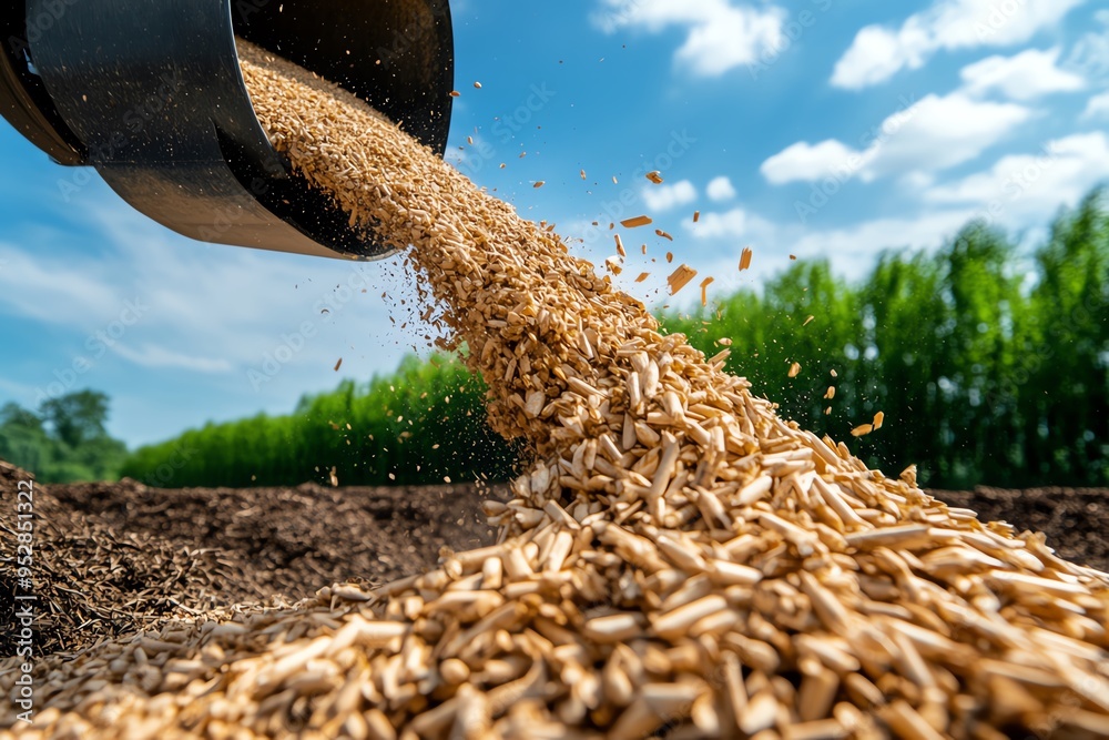 Aufkleber Biomass output optimization is depicted in a minimalist design focusing on the streamlined process of biomass conversion for maximum efficiency
