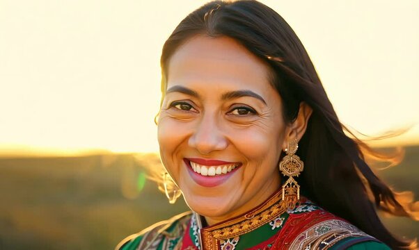 Joyful Iranian Woman Smiling Under the Sun