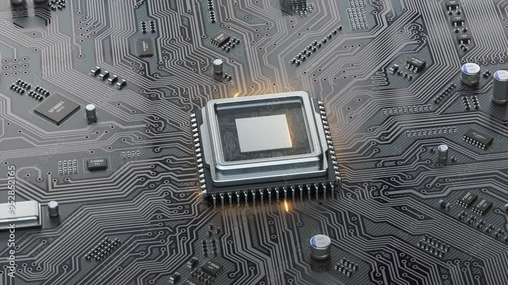 Poster CPU computer processor on circuit board data processing and artificial intelligence