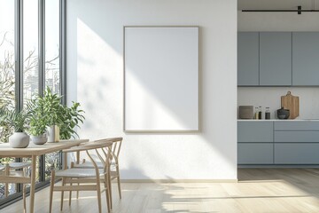 Poster Mockup in Kitchen Interior with White Wall created with Generative AI