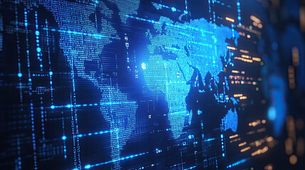 Digital world map - global data monitoring background