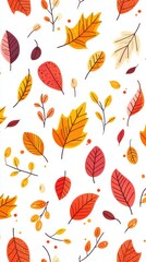 Obraz premium Vibrant Autumn Leaves Vector Pattern on White Background