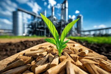 Biomass plant operation efficiency is showcased in a realistic photo capturing the optimized process at a bioenergy facility