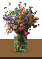 Flower Vase with colorful flowers for any printing media