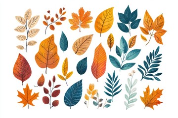 Vibrant Autumn Leaves on White Background