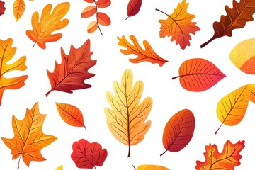 Vibrant Autumn Leaves Design on White Background