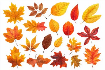Fototapeta premium Vibrant Autumn Leaves Set on White Background