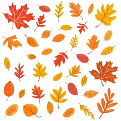 Vibrant Autumn Leaves Pattern on White Background