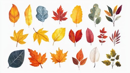 Vibrant Autumn Leaves on White Background