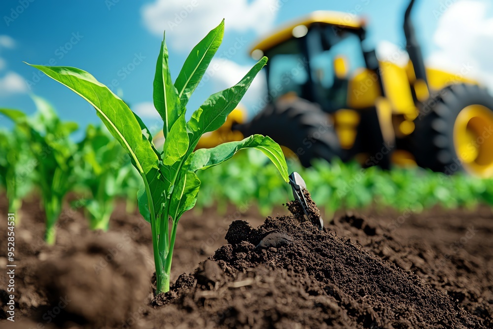 Poster biomass project development is captured in a realistic photo of a bioenergy farm under construction,