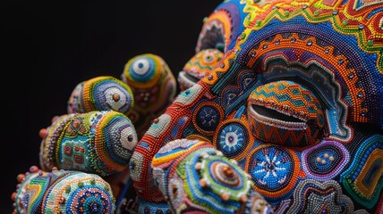 Fototapeta premium Huichol abstract isolated figure. Traditional folk indigenous art pattern. Psychedelic Mexican craft