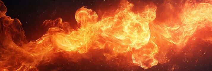 Flames surge upwards with fierce intensity, creating sharp edges that glow against a plain dark background, highlighting their dynamic movement and vivid colors